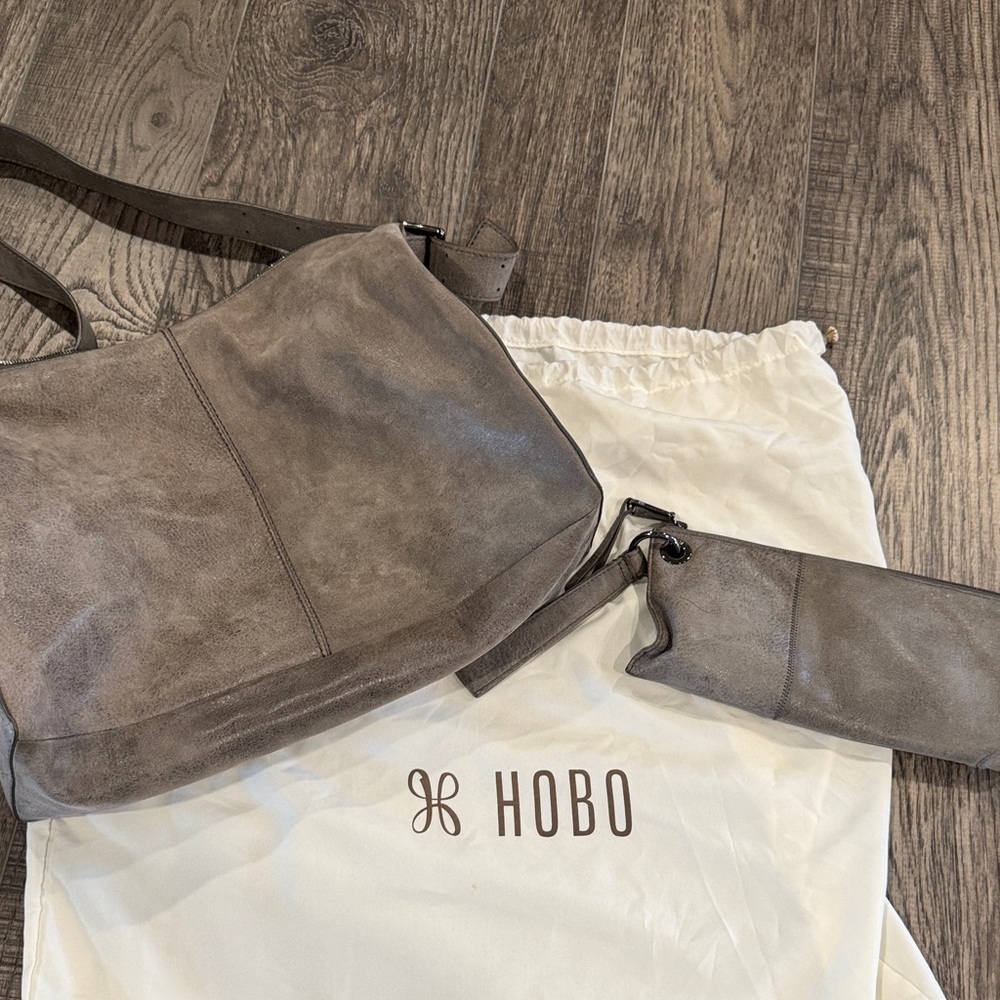 HOBO Gray Leather Handbag Set